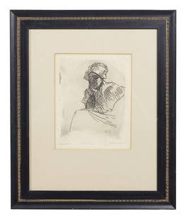 Ellsworth Woodward (US/New Orleans, 1861-1939): Ellsworth Woodward (American/New Orleans, 1861-1939), "Marie", etching, monogrammed, titled, and inscribed "first state" lower margin, sight 10-1/4" x 8". Glazed, matted and framed. Provenance: The Es