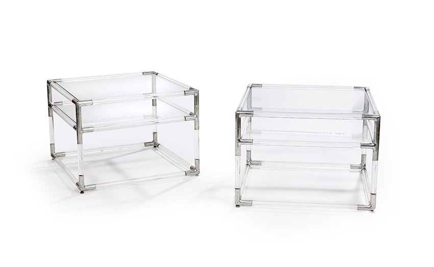 Pair of Lucite, Glass and Aluminum Side Tables (1 of 1)