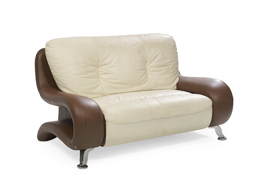 Modern Leather and Chromed Steel Settee (1 of 1)