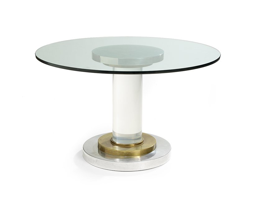 Modern Steel, Brass, Glass and Lucite Table (1 of 1)