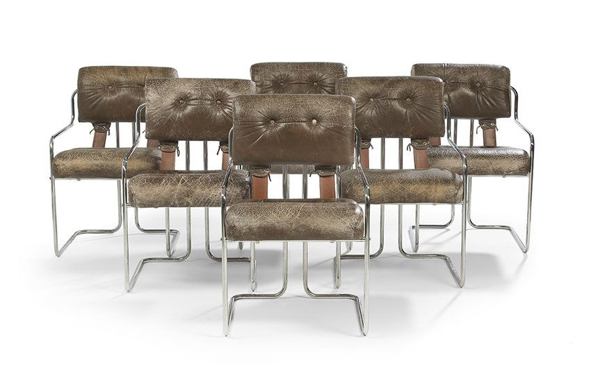 Six Modern Tubular Steel and Leather Armchairs (1 of 2)