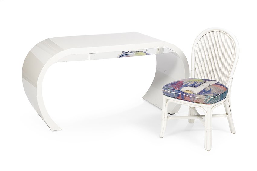 Modern Enameled and Mirrored Glass Desk (1 of 2)