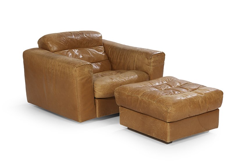 Contemporary Brown Leather Chair and Ottoman (1 of 1)