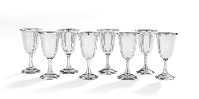 Set of Eight Sterling Silver Water Goblets (1 of 1)