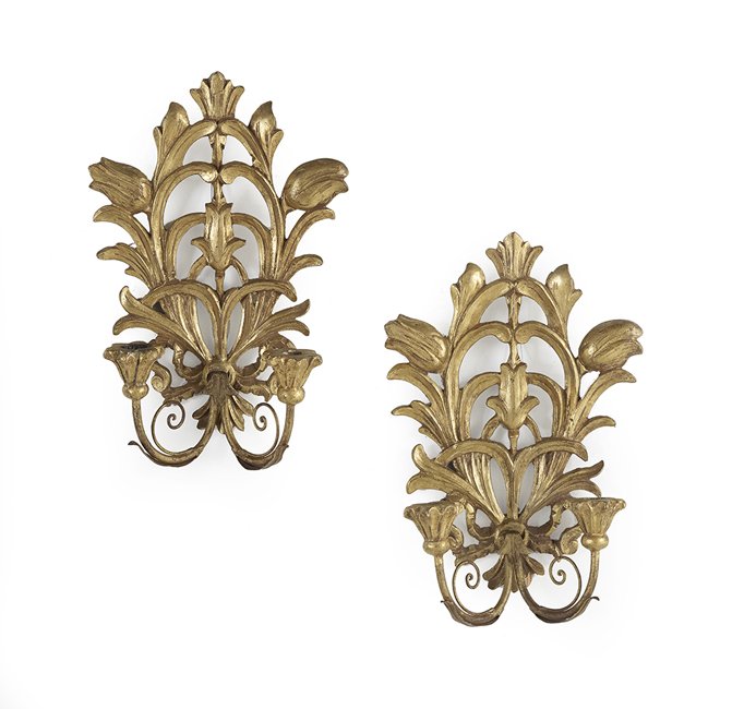 Pair of Italian Pierced Giltwood Sconces (1 of 1)