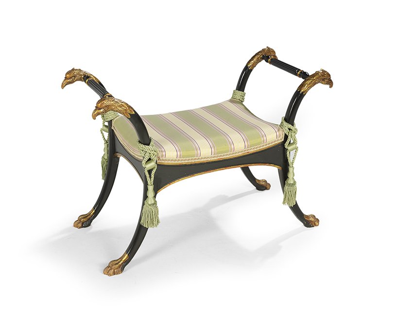 Neoclassical Ebonized and Parcel-Gilt Window Seat (1 of 2)