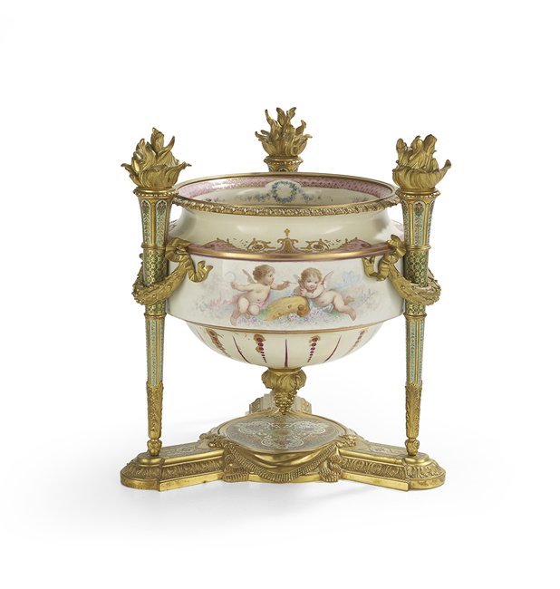 French Porcelain, Bronze and Enamel Centerpiece (1 of 3)
