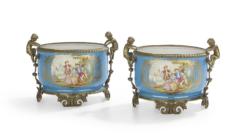 Pair of Gilt-Bronze-Mounted Porcelain Jardinieres (1 of 2)