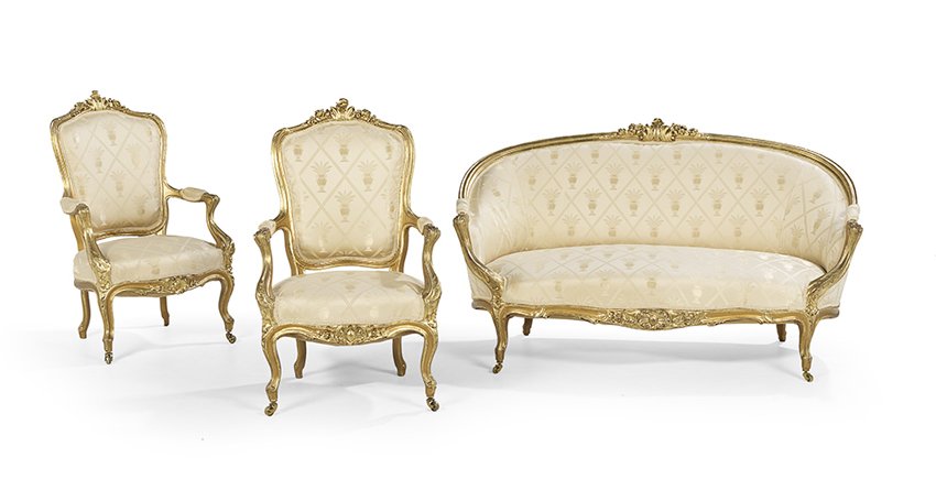 Three-Piece Louis XV-Style Giltwood Parlor Suite (1 of 1)