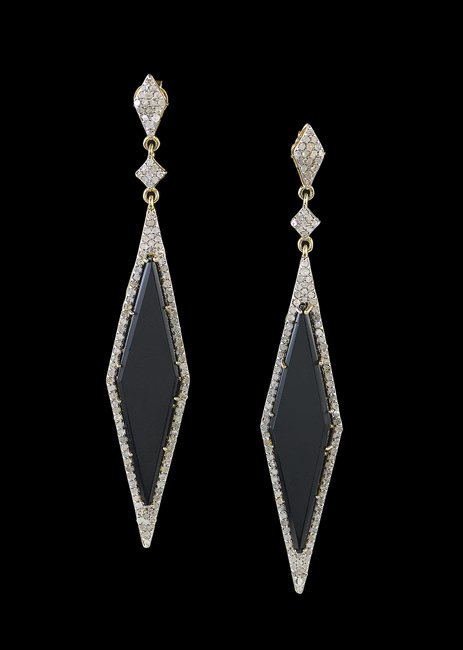 Pair of Vermeil, Black Onyx and Diamond Earrings (1 of 1)