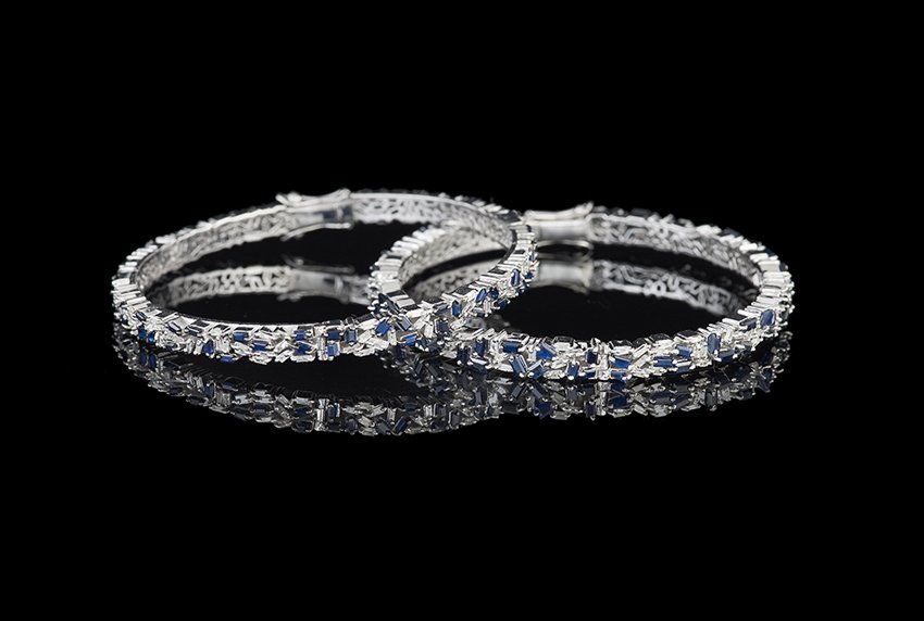 Two Sterling Silver, Diamond and Sapphire Bangles (1 of 2)