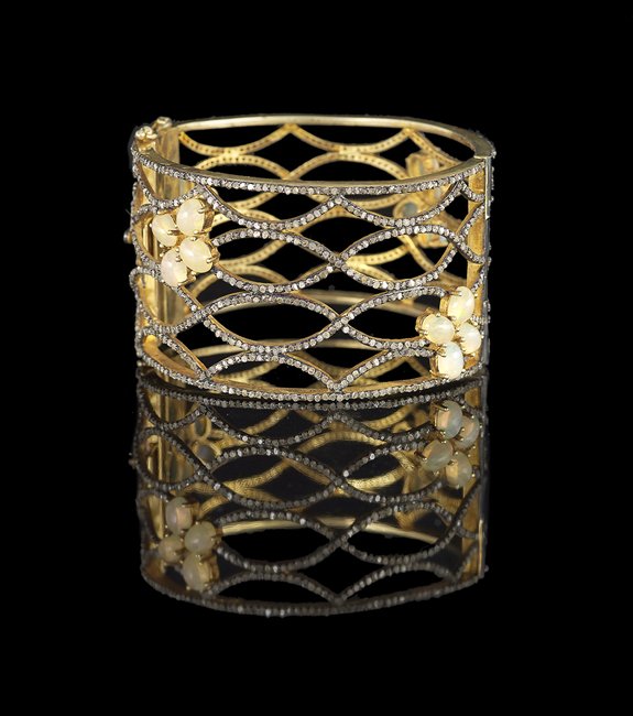 Vermeil, Diamond and Opal Cuff Bracelet (1 of 1)
