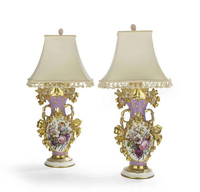 Pair of Large Franco-Bohemian Porcelain Fan Vases (1 of 2)