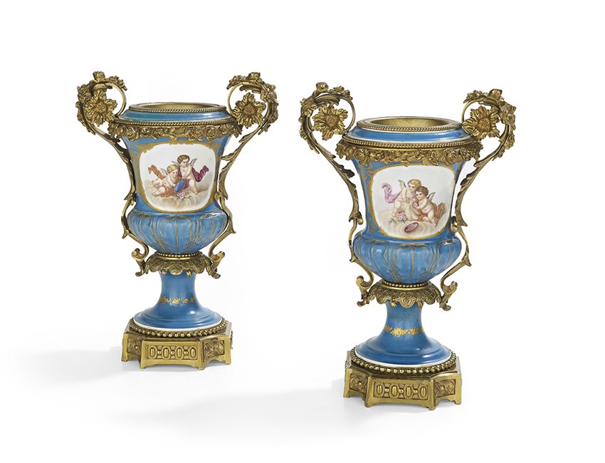 Pair of French Bronze & Porcelain Garniture Urns (1 of 2)