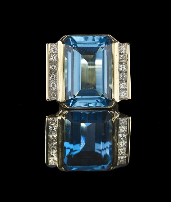 14 Kt. Gold, Blue Topaz & Diamond Cocktail Ring (1 of 1)