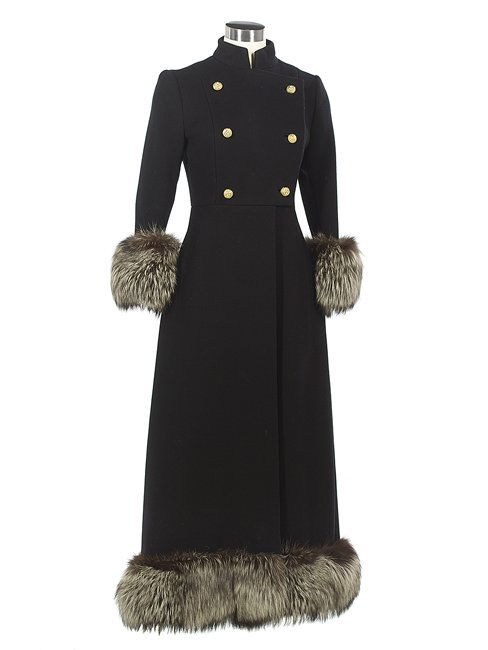 Fox-Trimmed Black Wool Full-Length Coat (1 of 1)