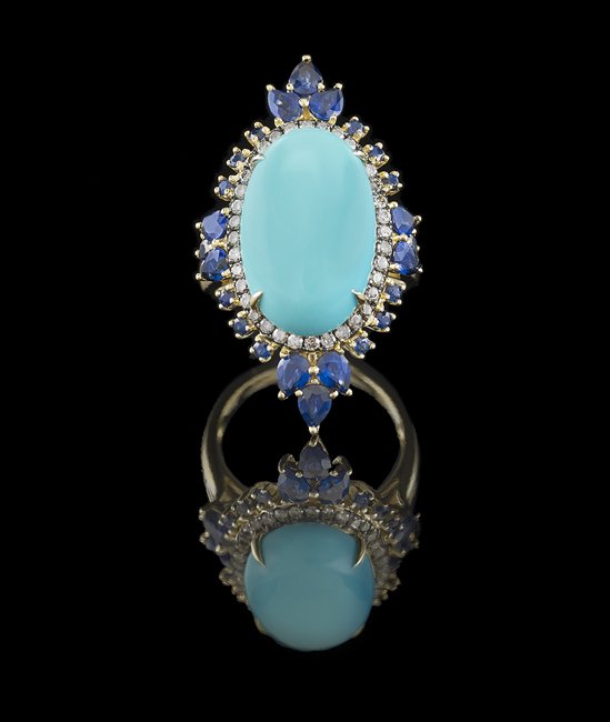18 Kt. Gold, Turquoise, Sapphire and Diamond Ring (1 of 1)