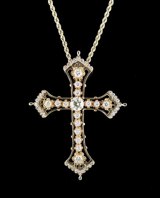 14 Kt. Gold and Diamond Cross Pendant with Chain (1 of 1)