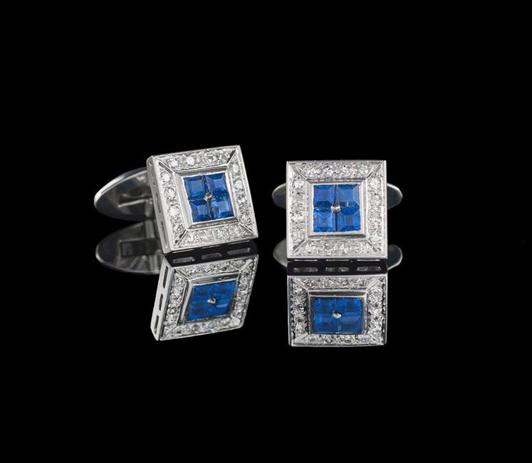 18 Kt. Gold, Sapphire and Diamond Cufflinks (1 of 1)