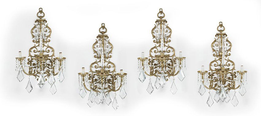 Four "Jeweled" French Bronze Sconces (1 of 1)