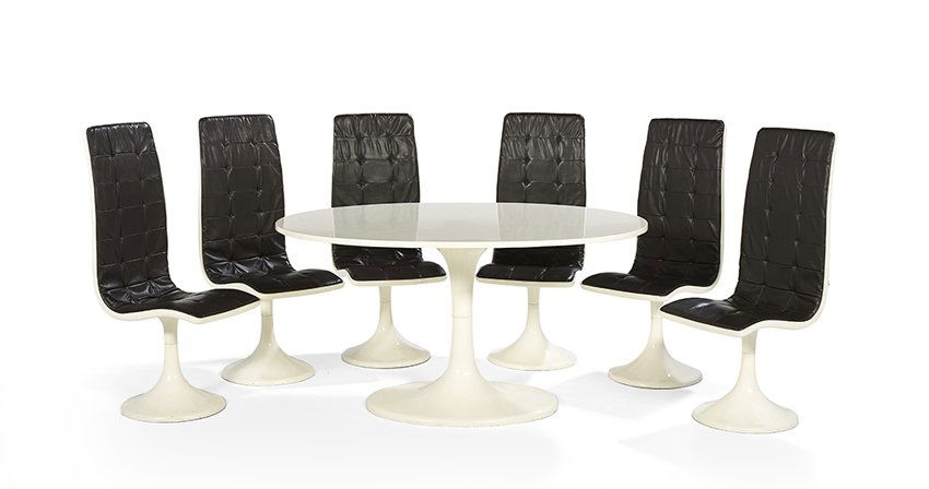 Six Tulip-Form Dining Chairs and a Table (1 of 1)