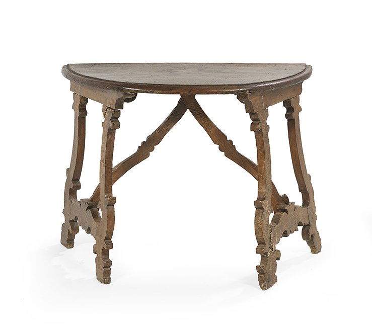 Italian Baroque Walnut Demi-lune Console Table (1 of 1)