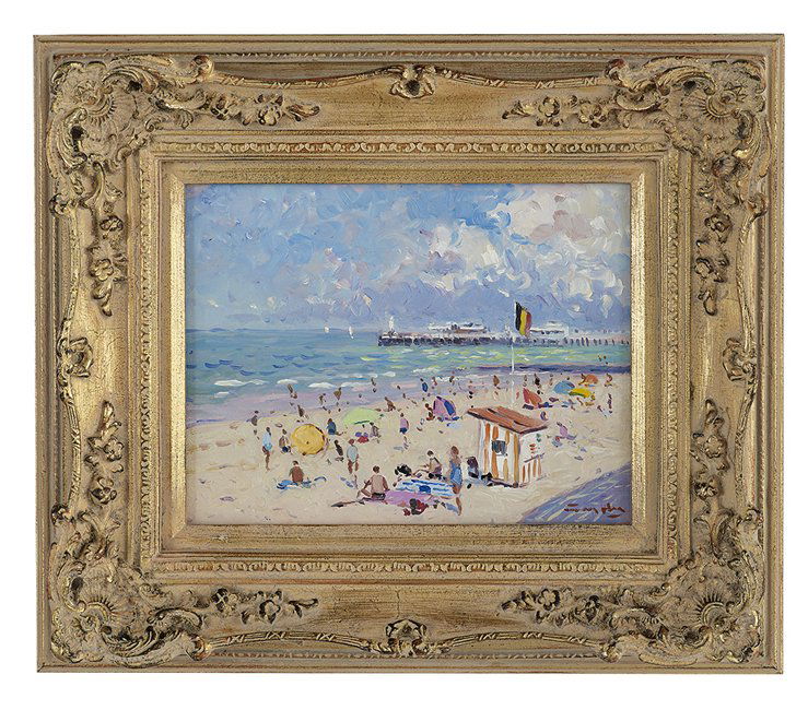 Niek van der Plas (Dutch, b. 1954): Niek van der Plas (Dutch, b. 1954), "Naples Beach", oil on wood panel, signed lower right, 7" x 9". Framed.