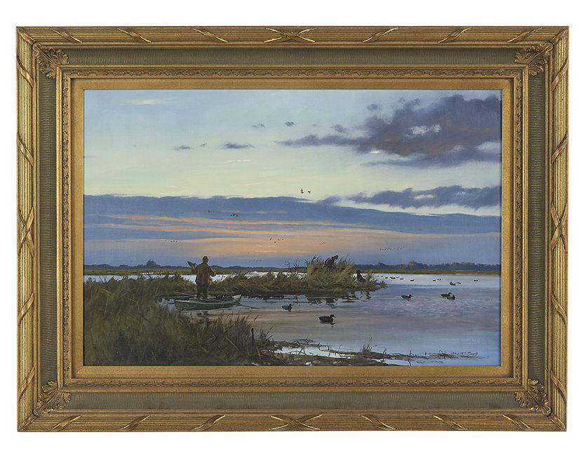 Brett James Smith (US/Louisiana/Montana, b. 1958): Brett James Smith (American/Louisiana/Montana, b. 1958), "Getting Ready", oil on panel, signed lower right, titled on artist label en verso, 24" x 36". Framed.