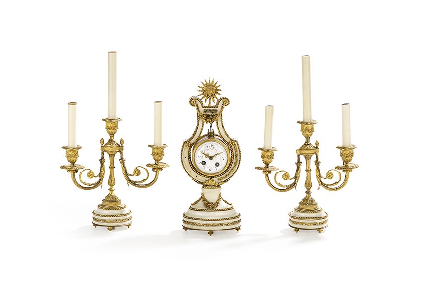 French Marble and Gilt-Bronze 3-Piece Clock Set (1 of 2)