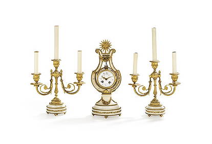 French Marble and Gilt-Bronze 3-Piece Clock Set (1 of 2)