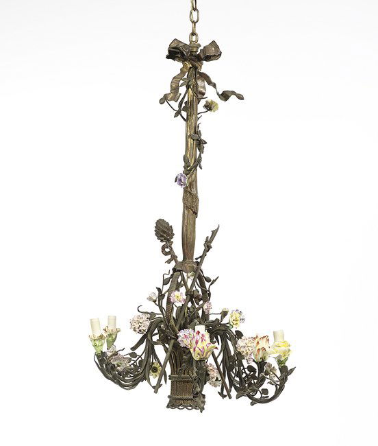 French Enameled Bronze and Porcelain Chandelier (1 of 1)