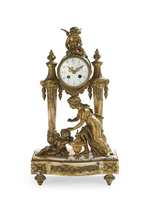 French Marble and Gilt-Metal Figural Mantel Clock (1 of 2)