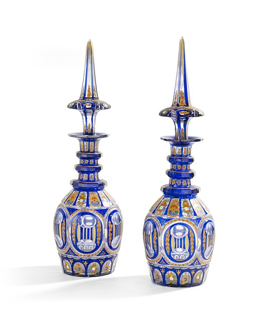 Pair of Cased and Enameled Decanters (1 of 1)