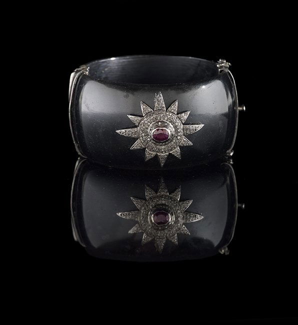 Silver, Garnet, Diamond and Bakelite Bracelet (1 of 1)