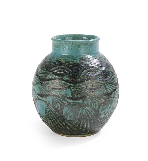 Shearwater Pottery "Waves and Fish" Vase (1 of 3)