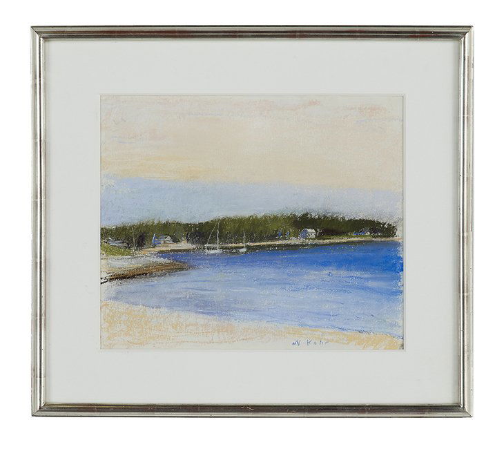 Wolf Kahn (American/New York, b. 1927): Wolf Kahn (American/New York, b. 1927), "Mooring, Maine", 2001, pastel on paper, signed lower right, verso with "Virginia Lynch Gallery" label, sight 13-3/4" x 16-1/4". Matted, glazed and framed. Prov