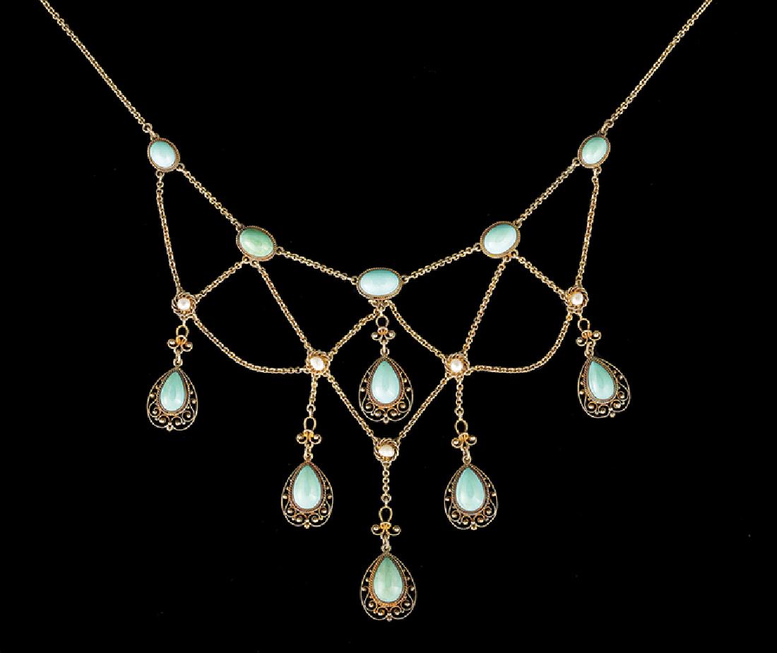 14 Kt. Gold, Turquoise and Pearl Bib Necklace (1 of 1)