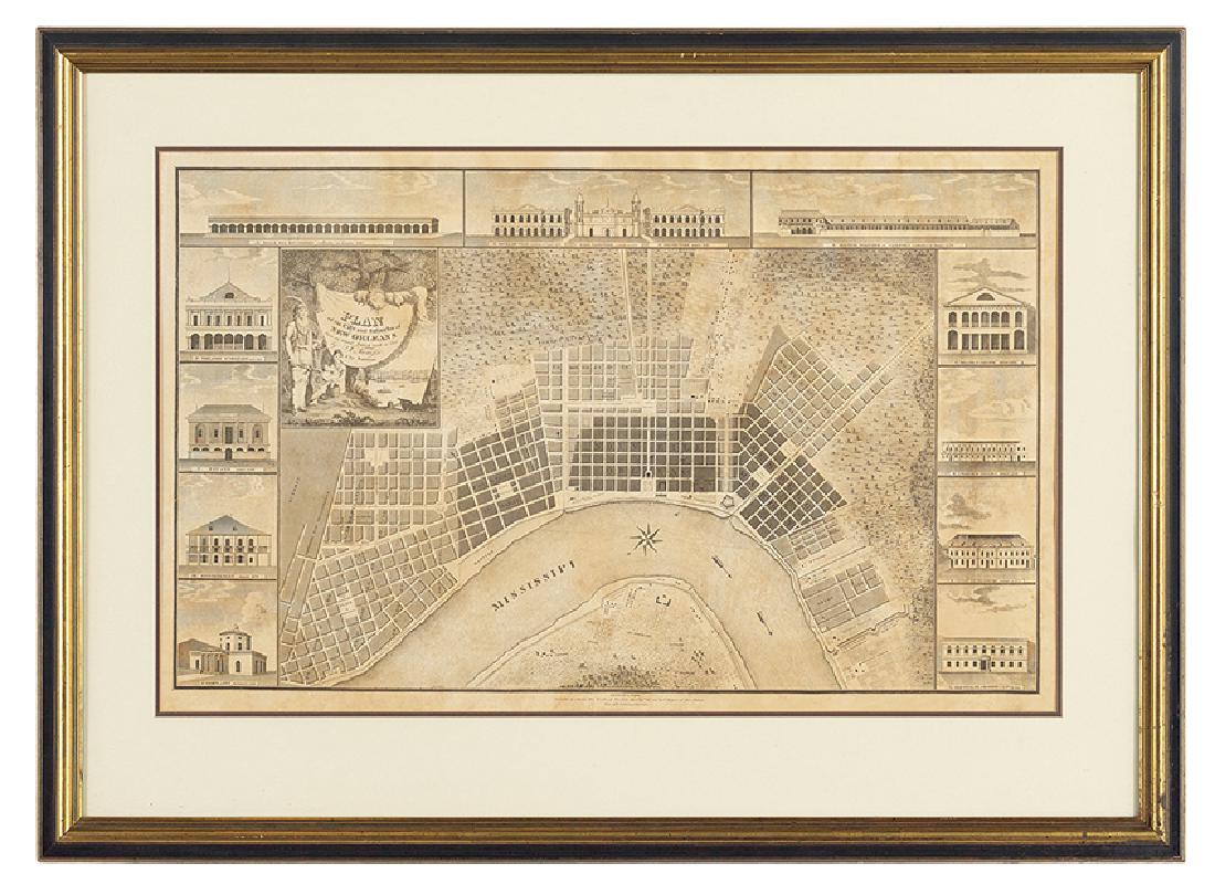 Plan of the City and Suburbs of New Orleans: "Plan of the City and Suburbs of New Orleans; from An Actual Survey Made in 1815", by Jacques Tanesse, facsimile published Ithaca, New York: Historic Urban Plans, 1967, after the original published by