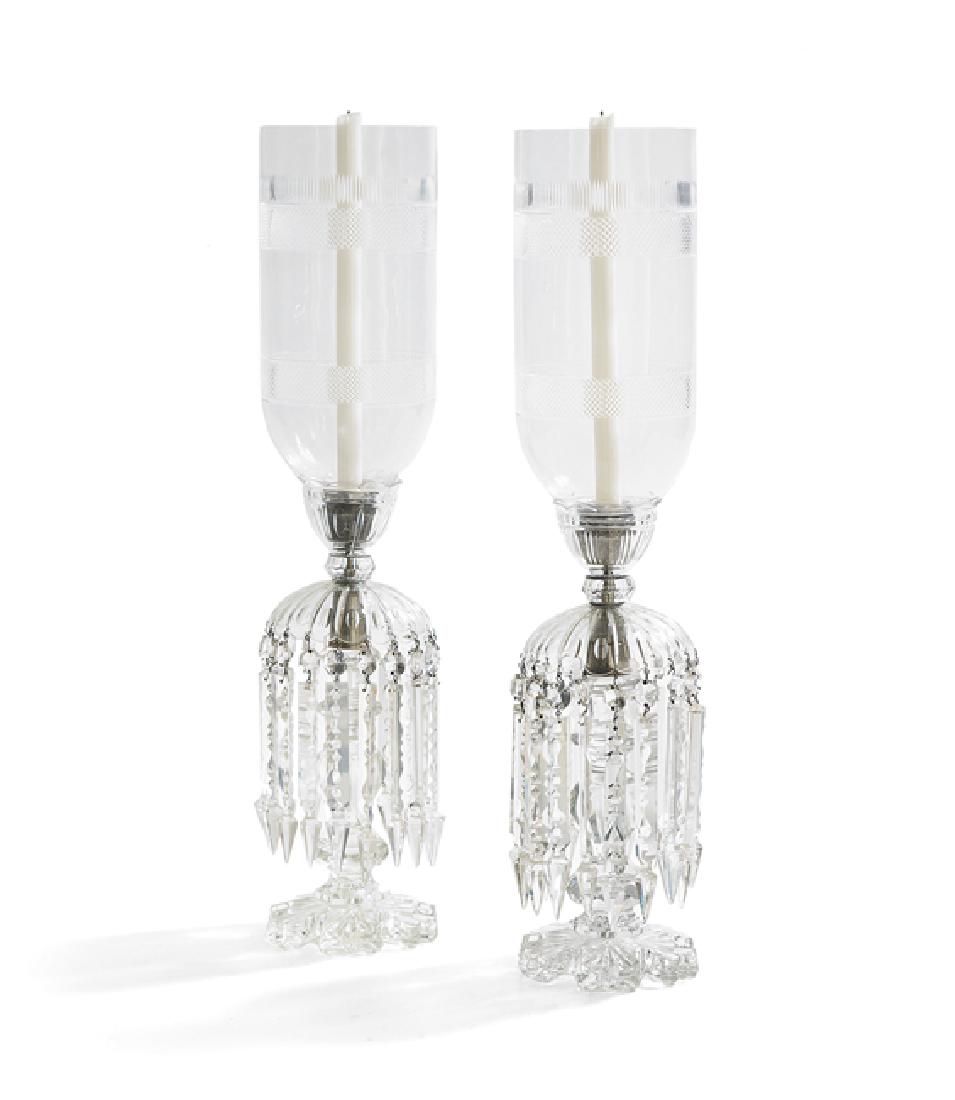 Pair of Anglo-Irish Cut Glass Hurricane Lamps (1 of 1)