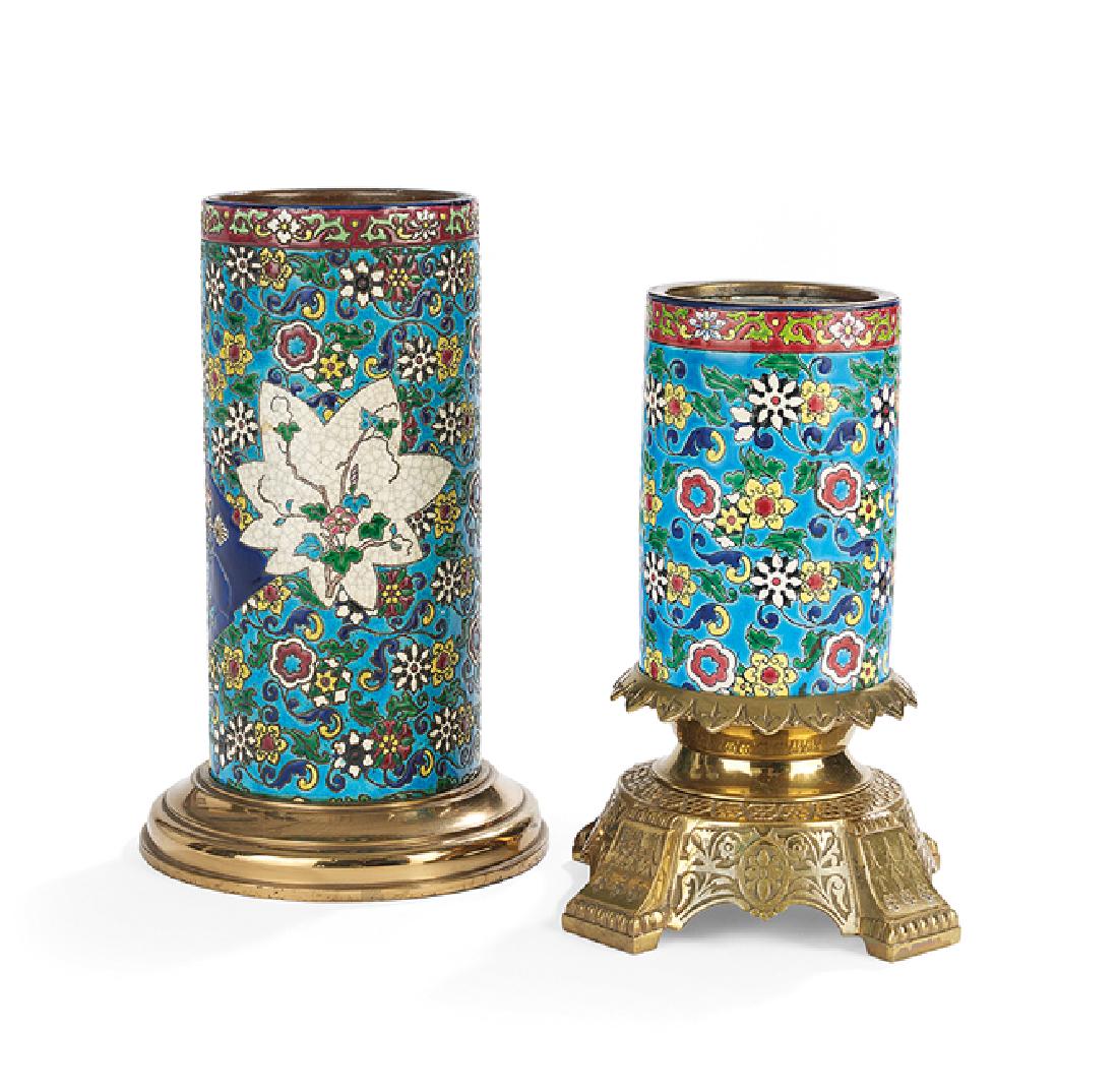 Two French Aesthetic Bronze-Mounted Pottery Vases (1 of 1)