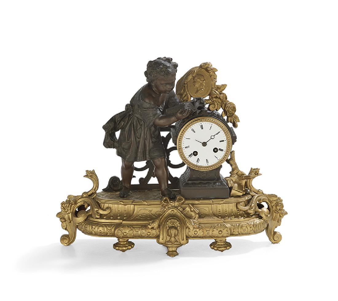 French Gilt and Patinated Metal Figural Clock (1 of 1)