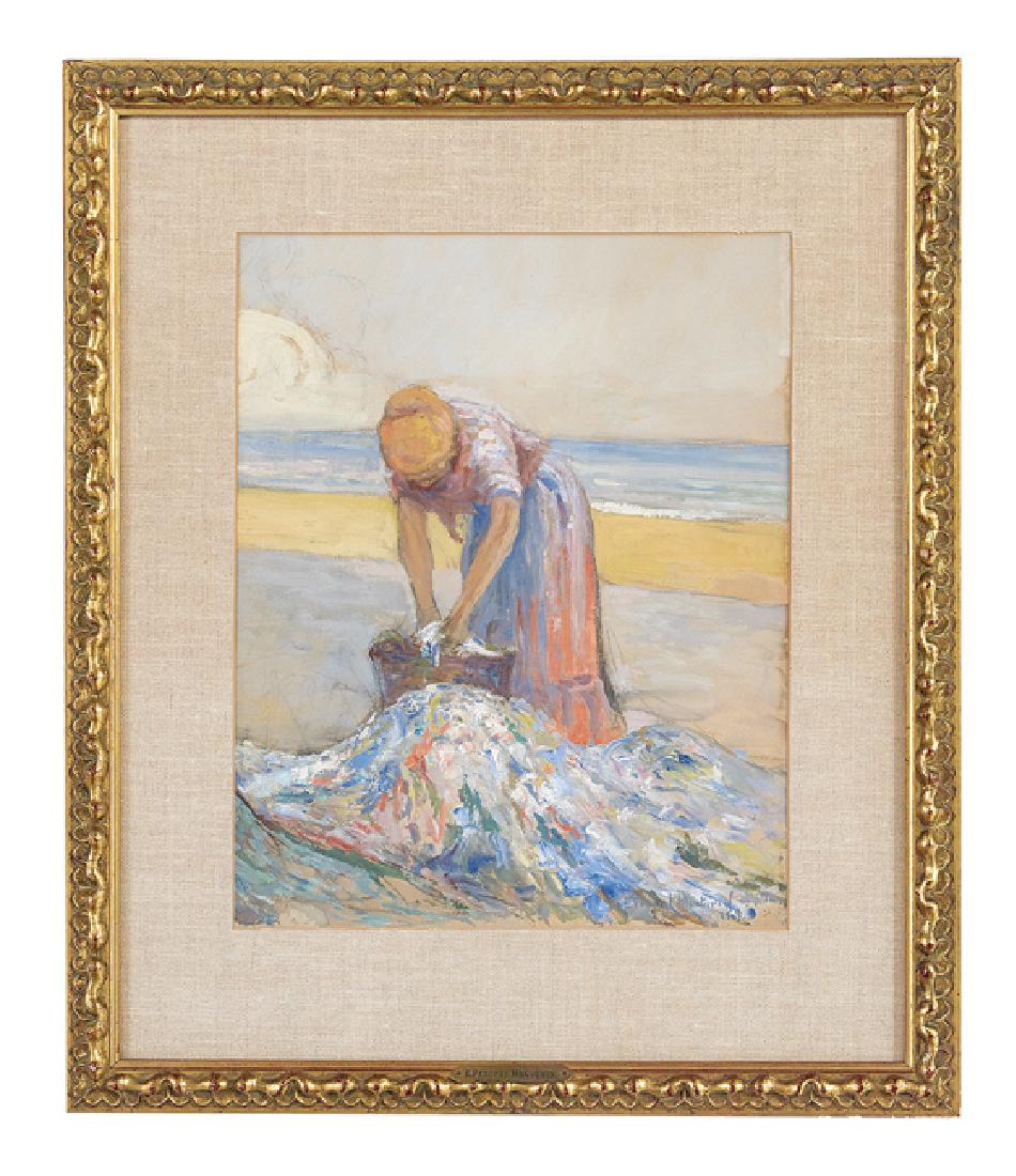 Eduardo Pascual Monturiol (Spanish, 1882-1933): Eduardo Pascual Monturiol (Spanish, 1882-1933), "Wash Day", 1909, pastel on paper, signed and dated lower right, sight 18" x 14-3/4". Glazed, matted and framed.
