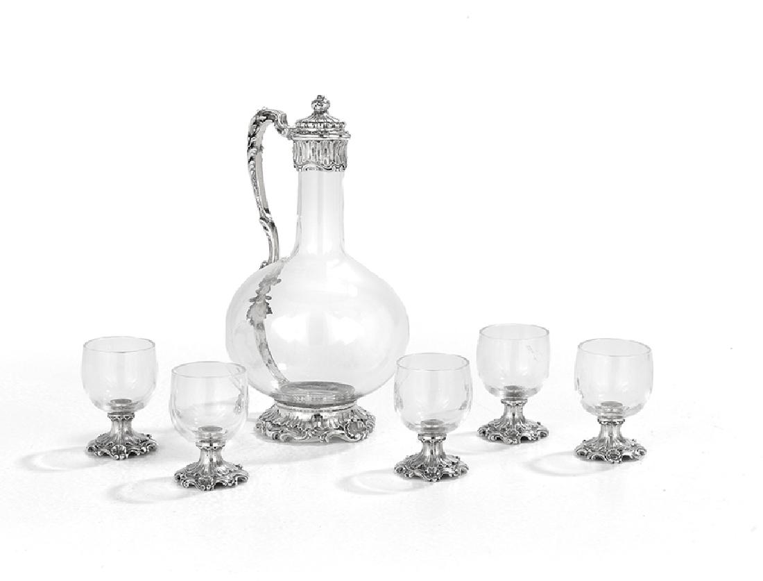 French .950 Silver-Mounted Glass Cordial Set (1 of 1)