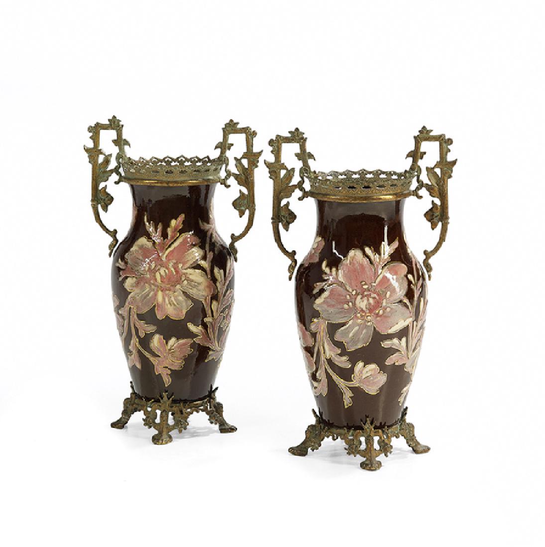 Pair of French Art Nouveau Pottery Vases (1 of 1)