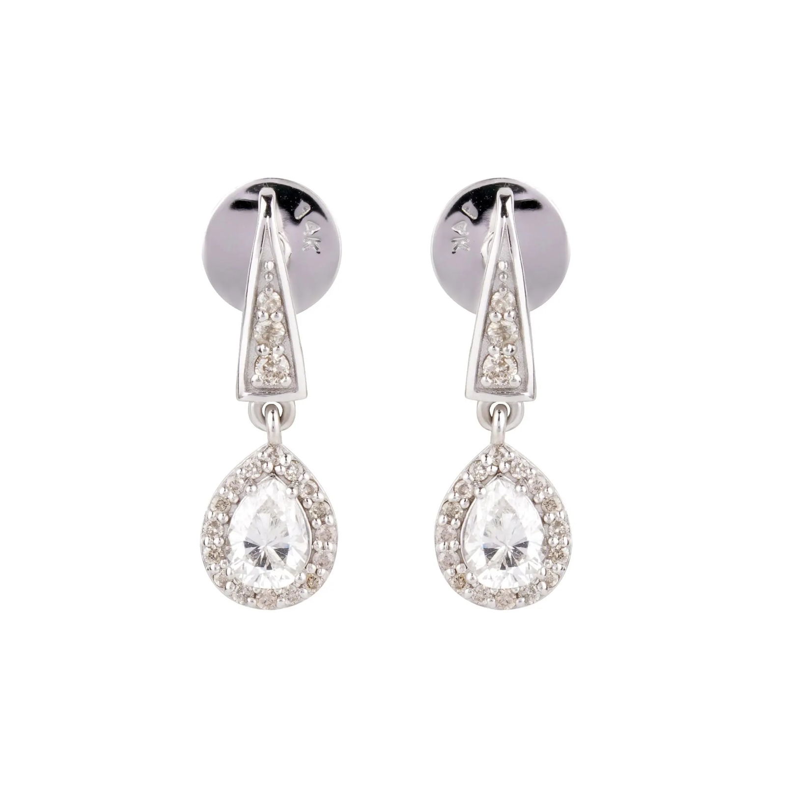 Pear & Round Cut Diamond Dangle Earrings, 14K White Gold - 0.64 ct (1 of 5)