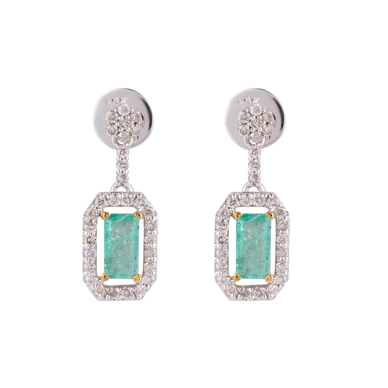 Emerald & Diamond 14K Gold Earrings: Wedding Engagement Jewelry (1 of 5)