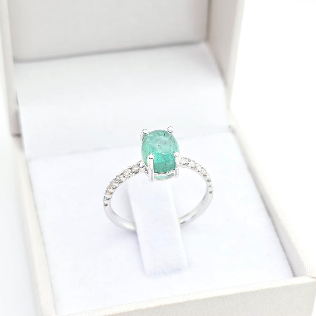 Emerald Moon Glow 1.78ct Natural Emerald & 0.27ct Diamond Ring in 14K White Gold (1 of 13)