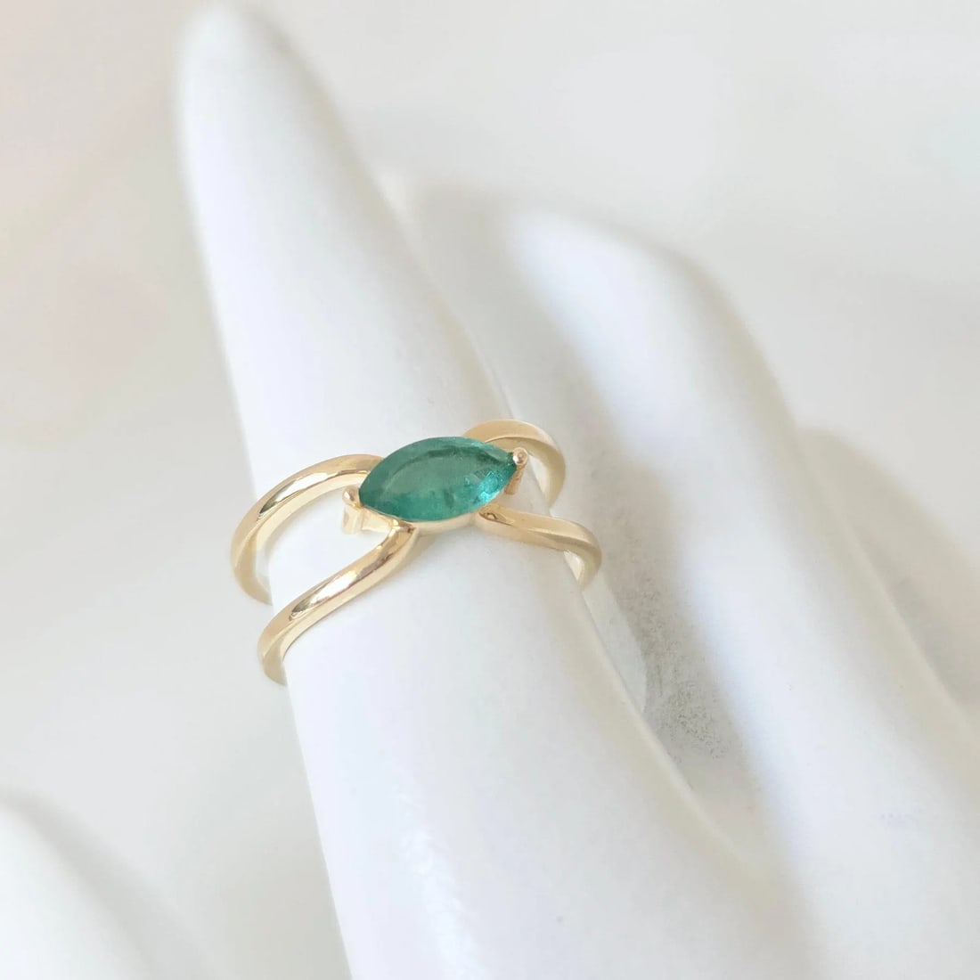 Luminous 0.68ct Natural Emerald Ring in 14K Yellow Gold - Handcrafted Vintage (1 of 12)