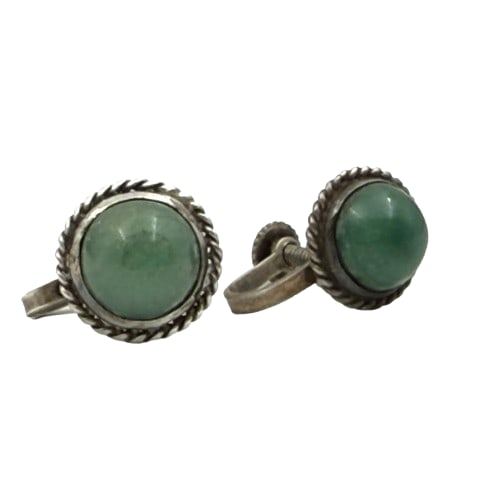Green Jade Cabochon and Sterling Earrings (1 of 3)