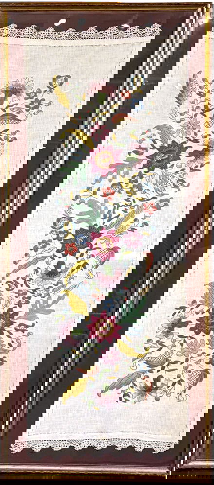 Jacobean Style Embroidered Table Runner, Framed (1 of 6)